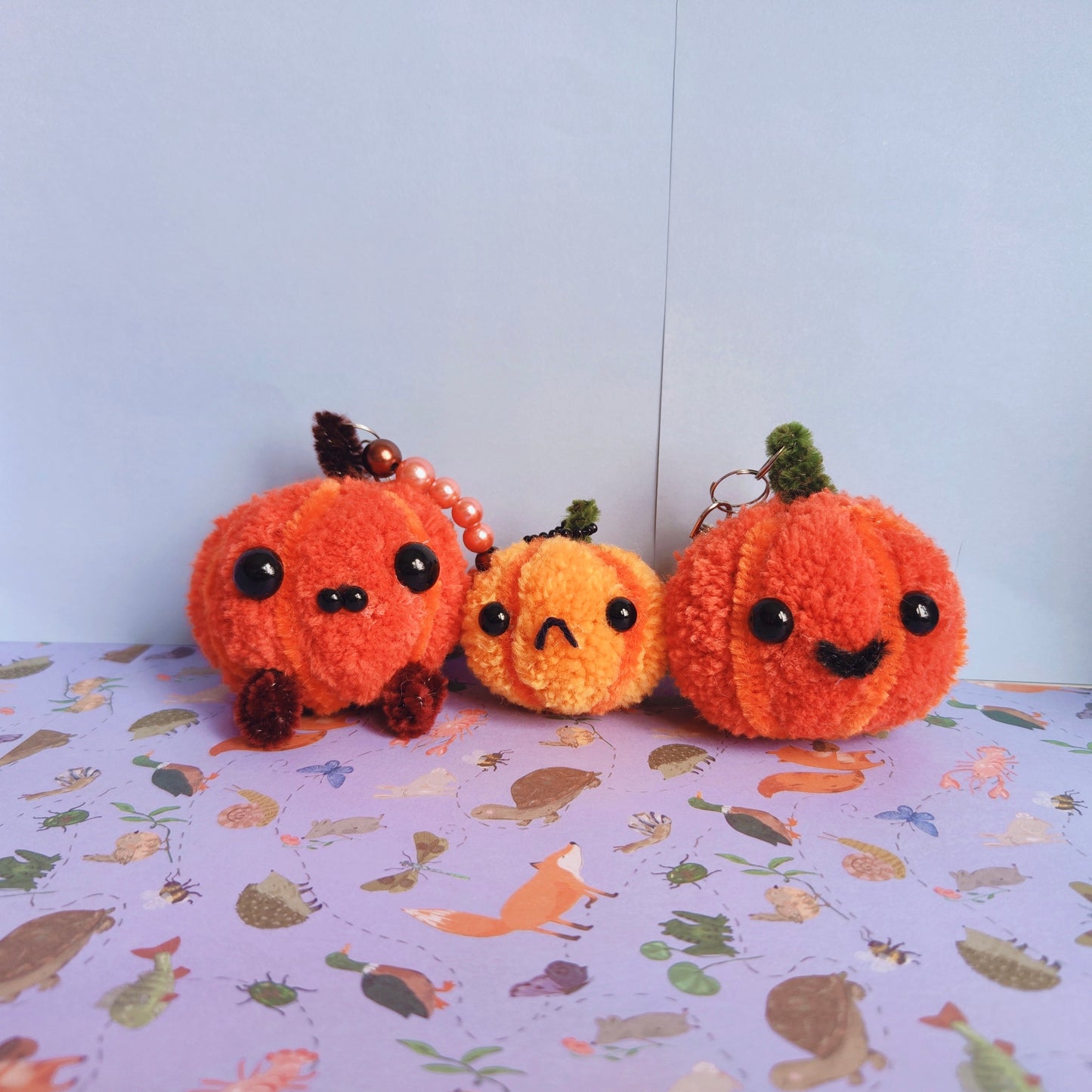 Porte-clé pompom - Famille citrouille