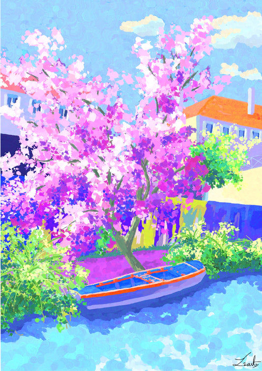 Illustration - Barque au bord de la rive
