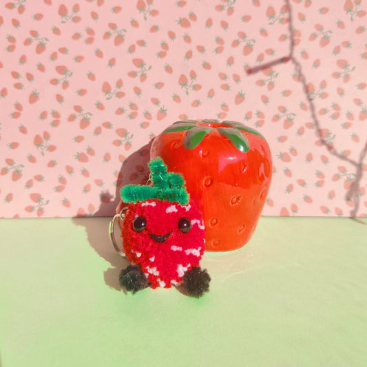 Porte-clé pompom - Fraise