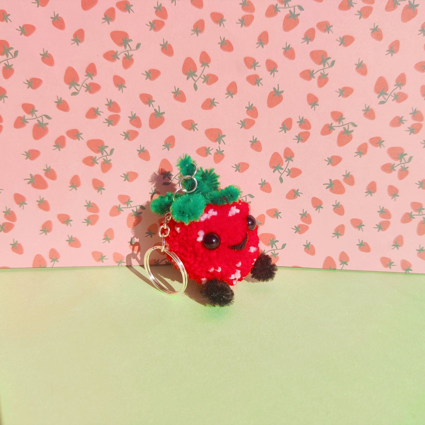 Porte-clé pompom - Fraise