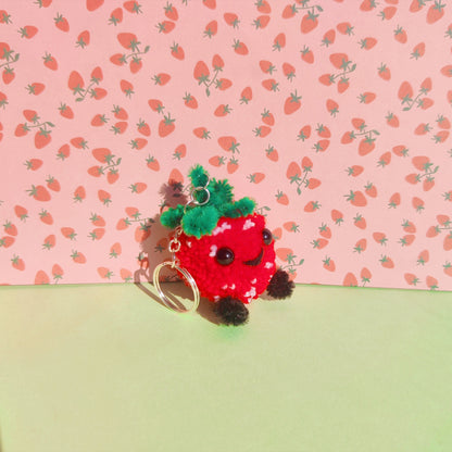 Porte-clé pompom - Fraise